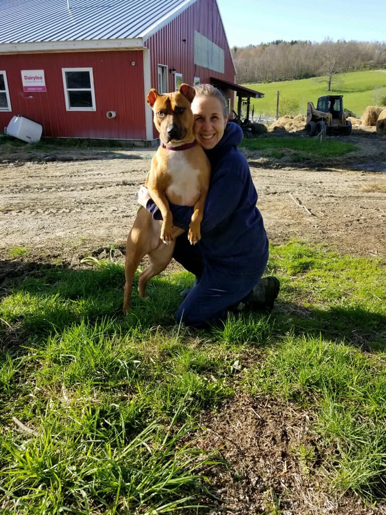 Krissy with Dog in front of Barn